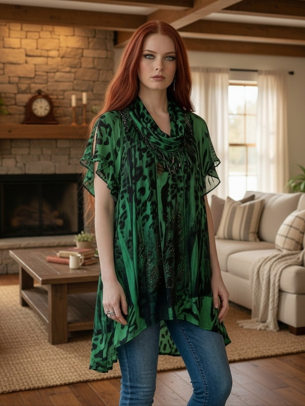 EUC Vintage 2 Piece XL Boutique Yum Green Dress with Crochet Blouse Set!!